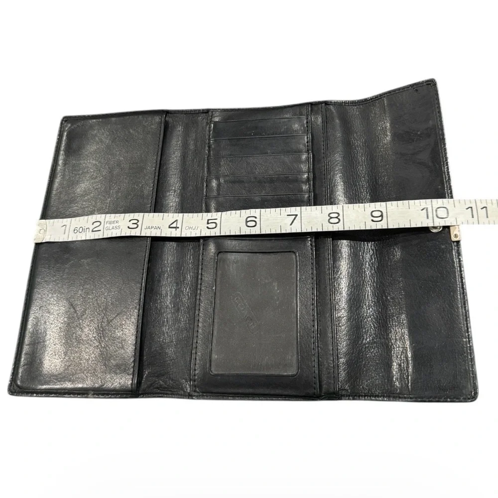 Vintage Coach Lexington Water Buffalo Black Leather Tri-Fold Long Wallet